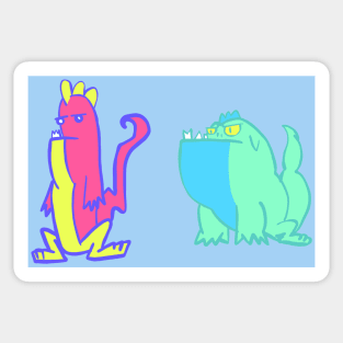 Dino Duo: Pink, Yellow, Blue, and Turquoise Dinosaurs Sticker